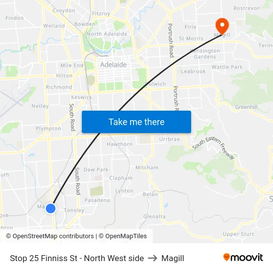 Stop 25 Finniss St - North West side to Magill map