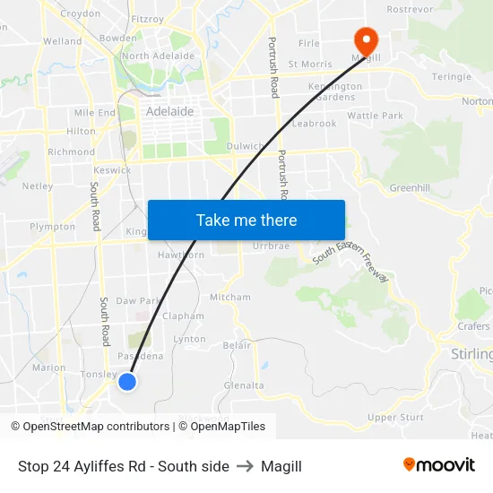 Stop 24 Ayliffes Rd - South side to Magill map