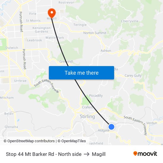 Stop 44 Mt Barker Rd - North side to Magill map