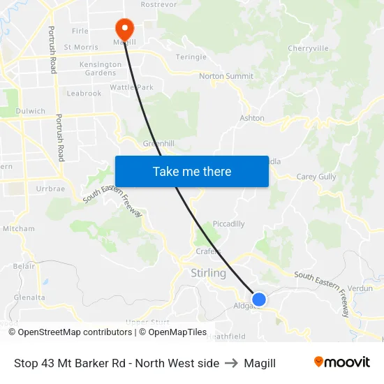Stop 43 Mt Barker Rd - North West side to Magill map