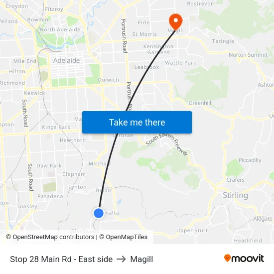 Stop 28 Main Rd - East side to Magill map