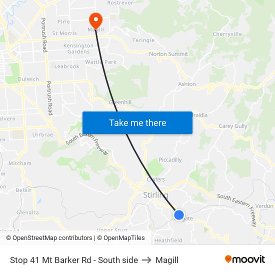 Stop 41 Mt Barker Rd - South side to Magill map