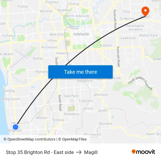 Stop 35 Brighton Rd - East side to Magill map