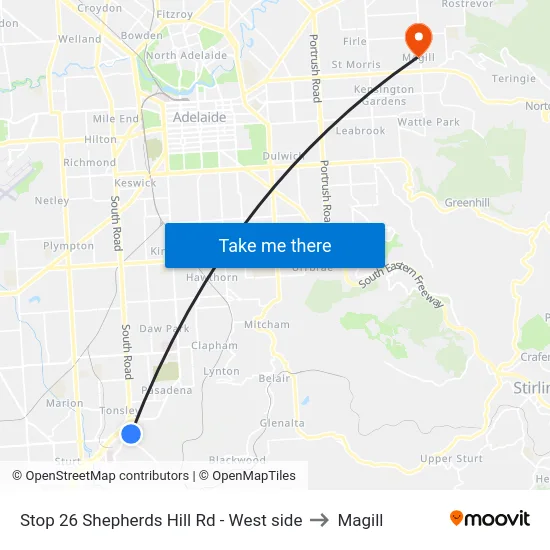 Stop 26 Shepherds Hill Rd - West side to Magill map