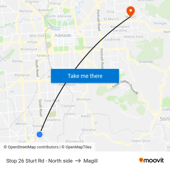 Stop 26 Sturt Rd - North side to Magill map