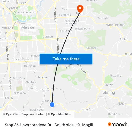 Stop 36 Hawthorndene Dr - South side to Magill map