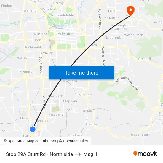 Stop 29A Sturt Rd - North side to Magill map
