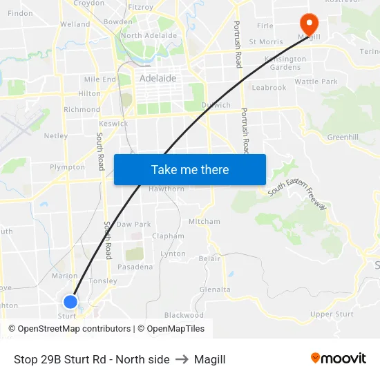 Stop 29B Sturt Rd - North side to Magill map