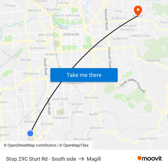 Stop 29C Sturt Rd - South side to Magill map