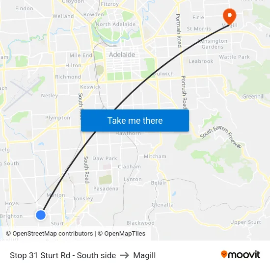 Stop 31 Sturt Rd - South side to Magill map