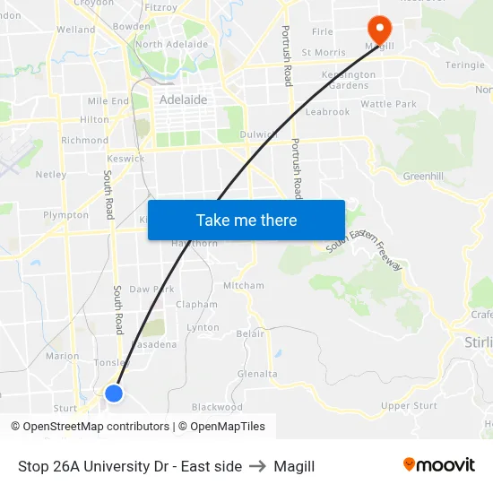 Stop 26A University Dr - East side to Magill map