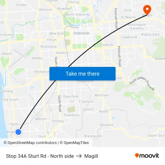Stop 34A Sturt Rd - North side to Magill map