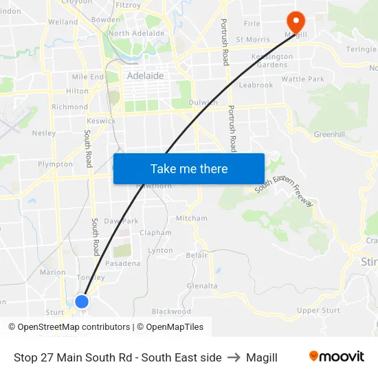 Stop 27 Main South Rd - South East side to Magill map