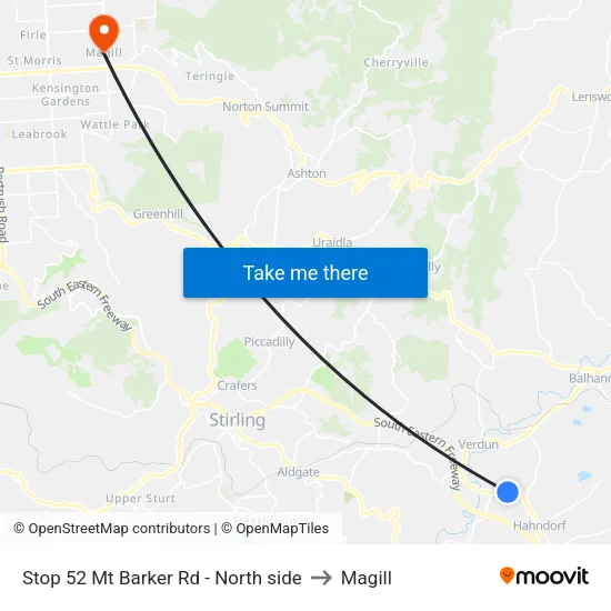 Stop 52 Mt Barker Rd - North side to Magill map