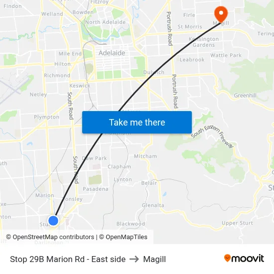 Stop 29B Marion Rd - East side to Magill map