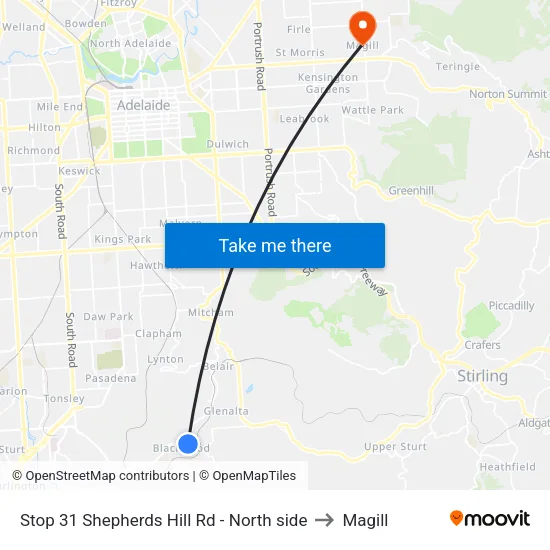 Stop 31 Shepherds Hill Rd - North side to Magill map
