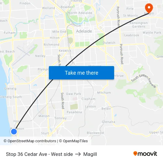 Stop 36 Cedar Ave - West side to Magill map