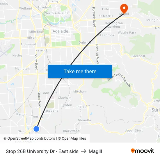 Stop 26B University Dr - East side to Magill map