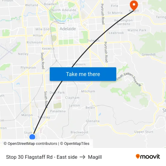 Stop 30 Flagstaff Rd - East side to Magill map
