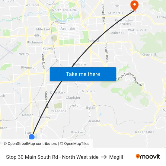 Stop 30 Main South Rd - North West side to Magill map