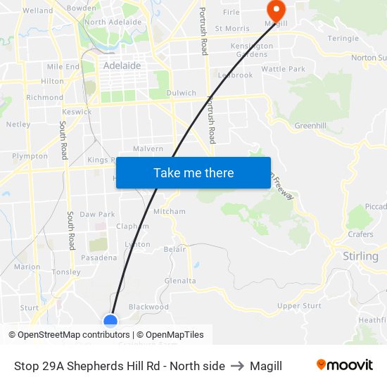 Stop 29A Shepherds Hill Rd - North side to Magill map