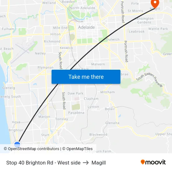 Stop 40 Brighton Rd - West side to Magill map