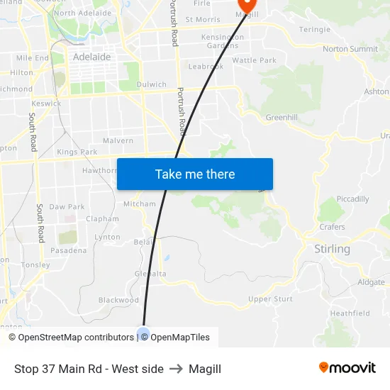Stop 37 Main Rd - West side to Magill map