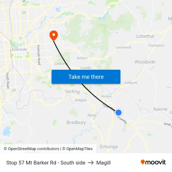 Stop 57 Mt Barker Rd - South side to Magill map