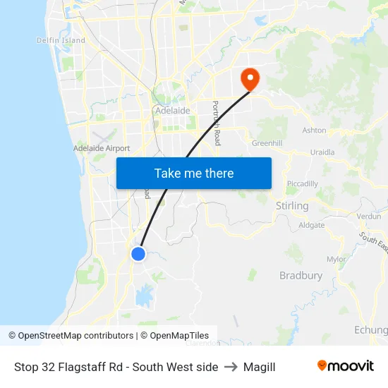Stop 32 Flagstaff Rd - South West side to Magill map