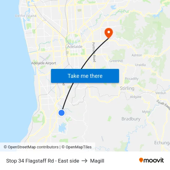 Stop 34 Flagstaff Rd - East side to Magill map