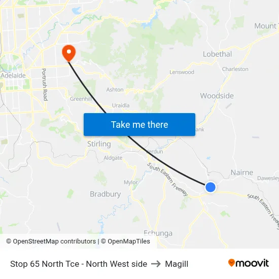 Stop 65 North Tce - North West side to Magill map