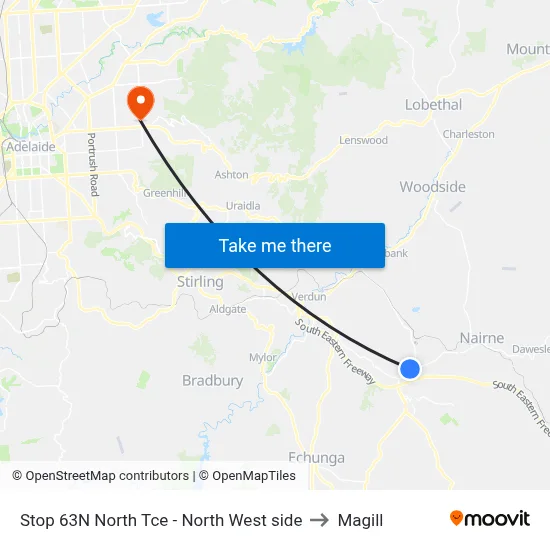 Stop 63N North Tce - North West side to Magill map