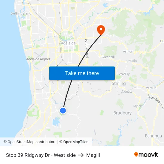 Stop 39 Ridgway Dr - West side to Magill map