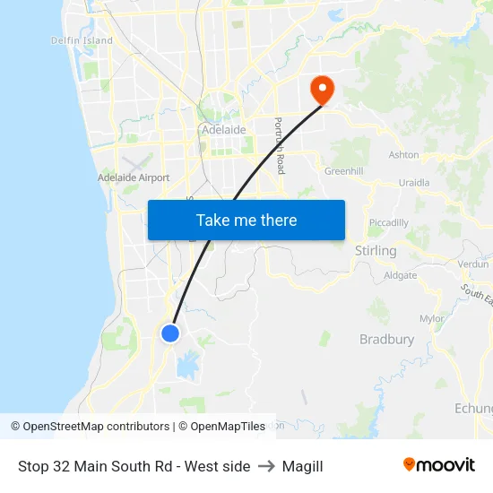 Stop 32 Main South Rd - West side to Magill map