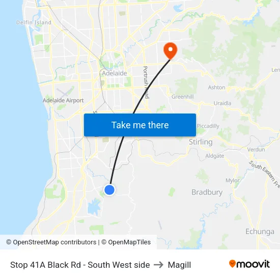 Stop 41A Black Rd - South West side to Magill map