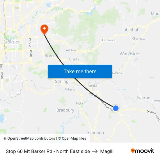 Stop 60 Mt Barker Rd - North East side to Magill map
