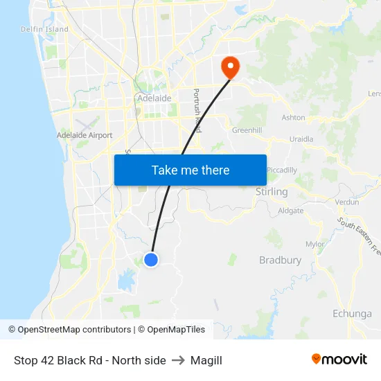 Stop 42 Black Rd - North side to Magill map