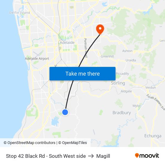 Stop 42 Black Rd - South West side to Magill map