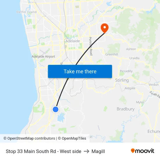 Stop 33 Main South Rd - West side to Magill map