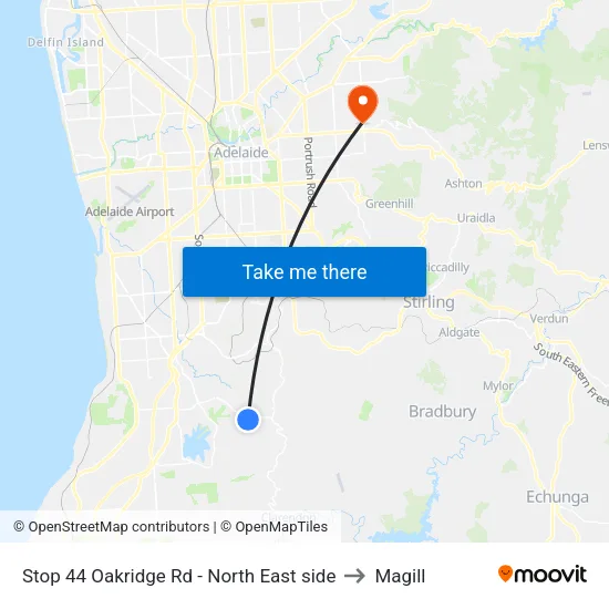 Stop 44 Oakridge Rd - North East side to Magill map