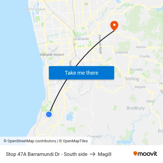 Stop 47A Barramundi Dr - South side to Magill map