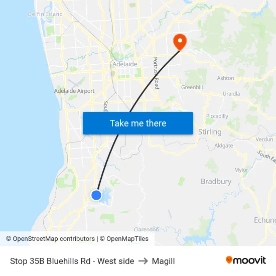 Stop 35B Bluehills Rd - West side to Magill map