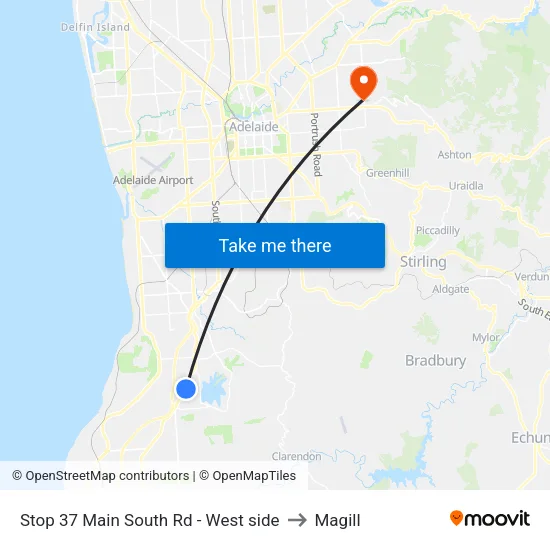 Stop 37 Main South Rd - West side to Magill map