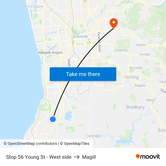 Stop 56 Young St - West side to Magill map