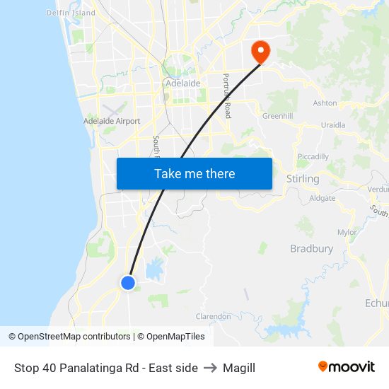 Stop 40 Panalatinga Rd - East side to Magill map