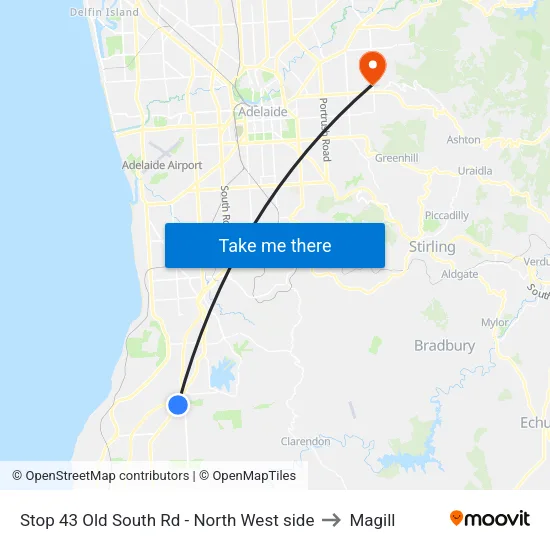Stop 43 Old South Rd - North West side to Magill map