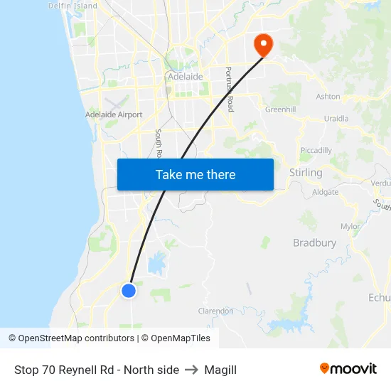 Stop 70 Reynell Rd - North side to Magill map