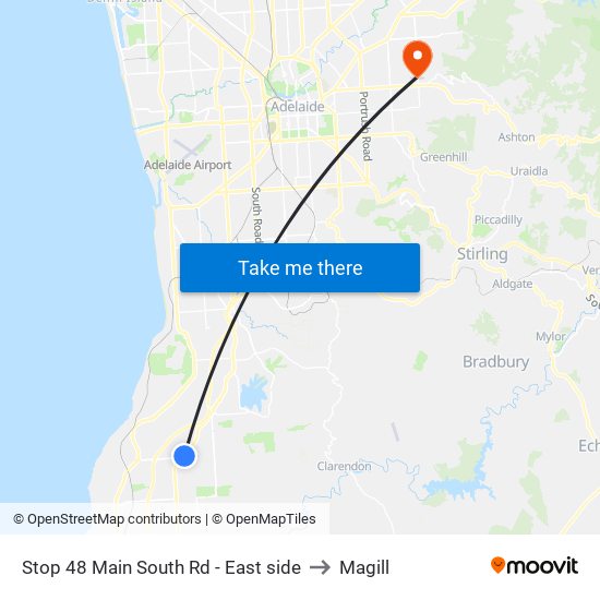 Stop 48 Main South Rd - East side to Magill map