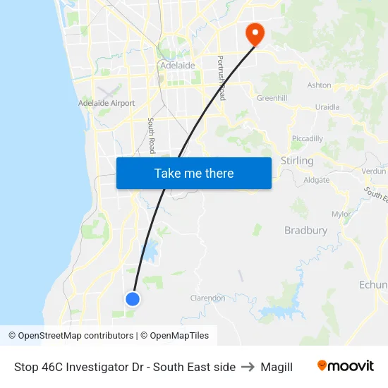 Stop 46C Investigator Dr - South East side to Magill map