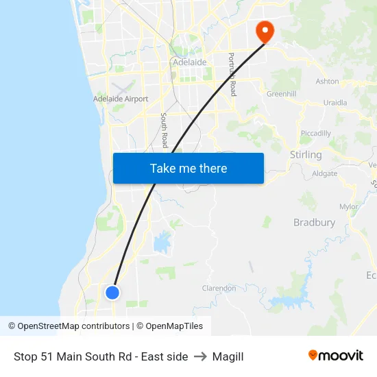 Stop 51 Main South Rd - East side to Magill map